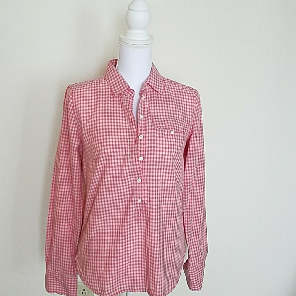 J. Crew orange and white popover shirt